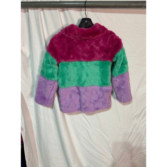 Hatley 8 rainbow 3 bold color fair fur jacket lined side entry pockets euc - Picture 1 of 8